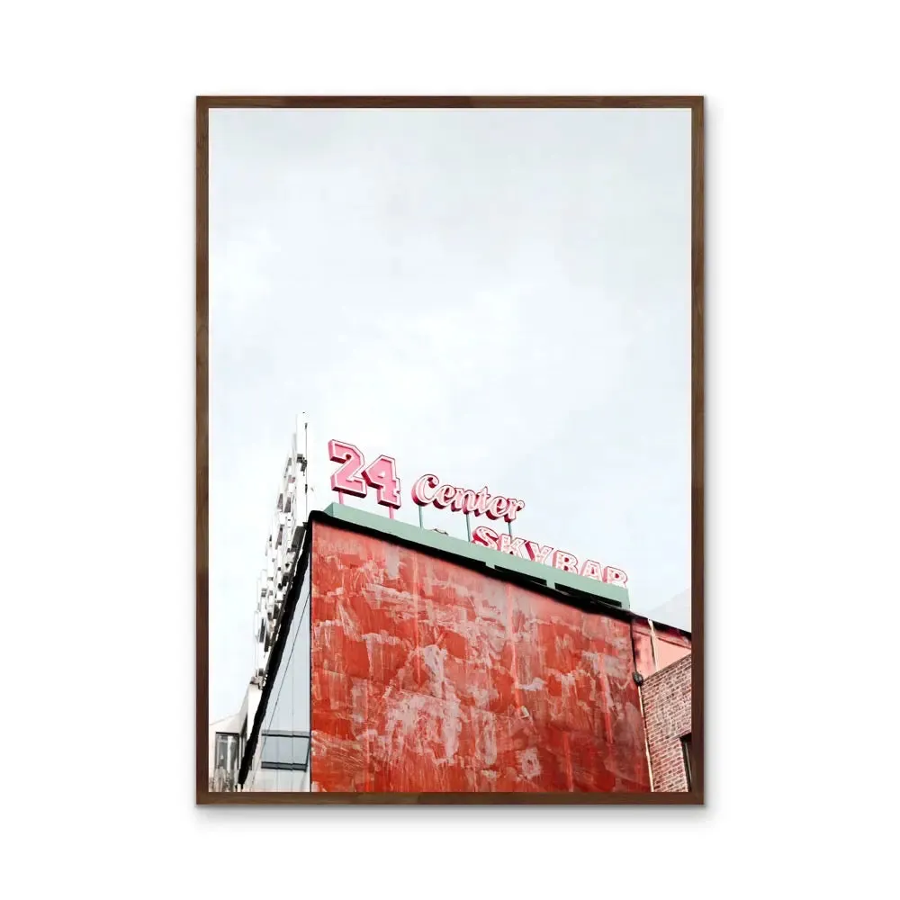 24 Center - Red Vintage Sign  Stretched Canvas Print or Framed Fine Art Print - Artwork