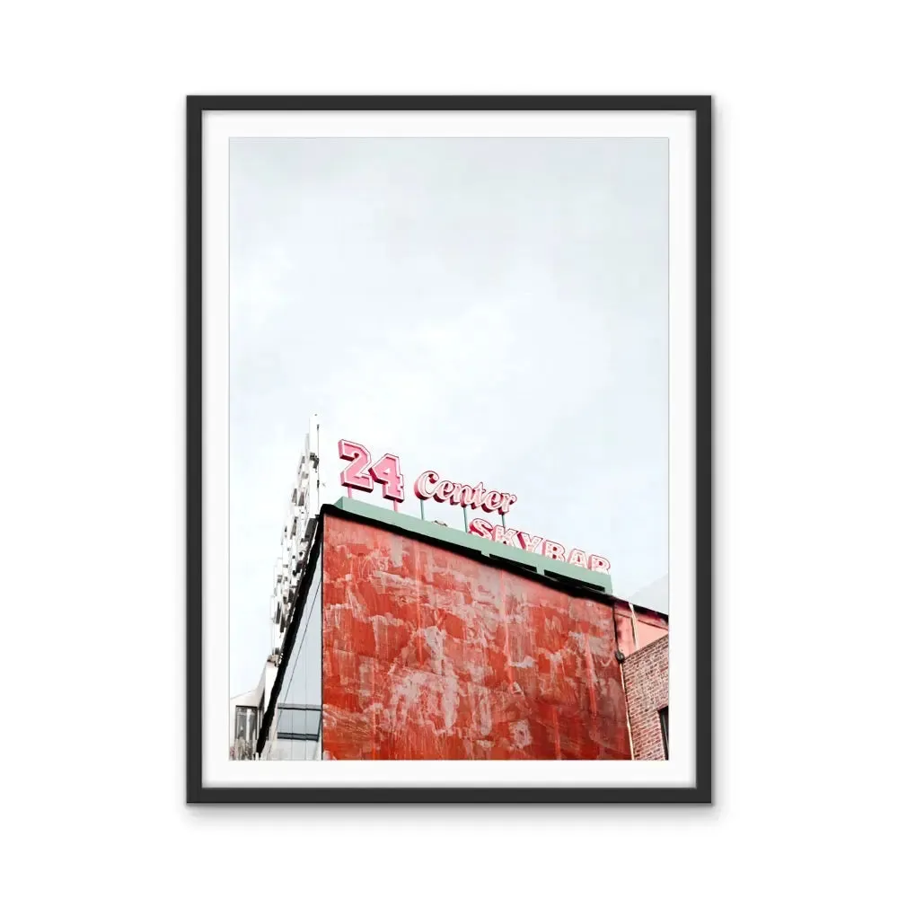 24 Center - Red Vintage Sign  Stretched Canvas Print or Framed Fine Art Print - Artwork