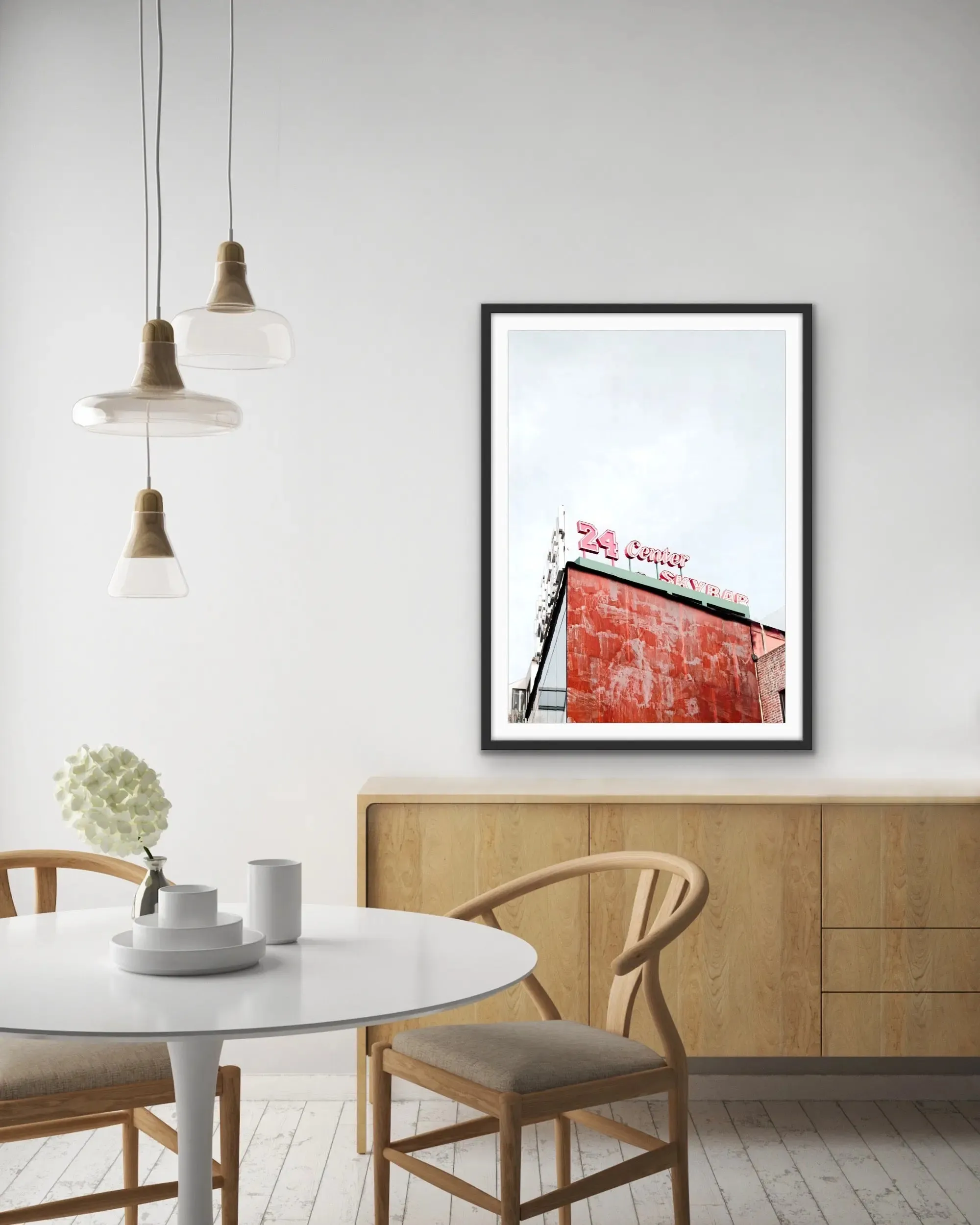 24 Center - Red Vintage Sign  Stretched Canvas Print or Framed Fine Art Print - Artwork