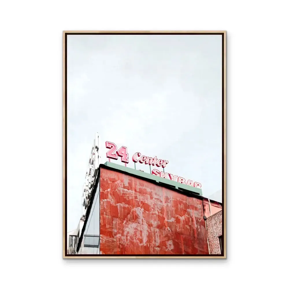24 Center - Red Vintage Sign  Stretched Canvas Print or Framed Fine Art Print - Artwork
