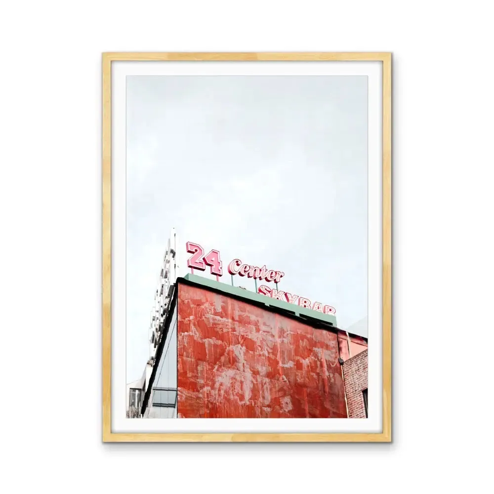 24 Center - Red Vintage Sign  Stretched Canvas Print or Framed Fine Art Print - Artwork