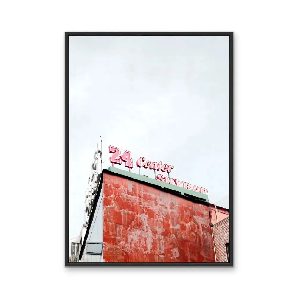 24 Center - Red Vintage Sign  Stretched Canvas Print or Framed Fine Art Print - Artwork