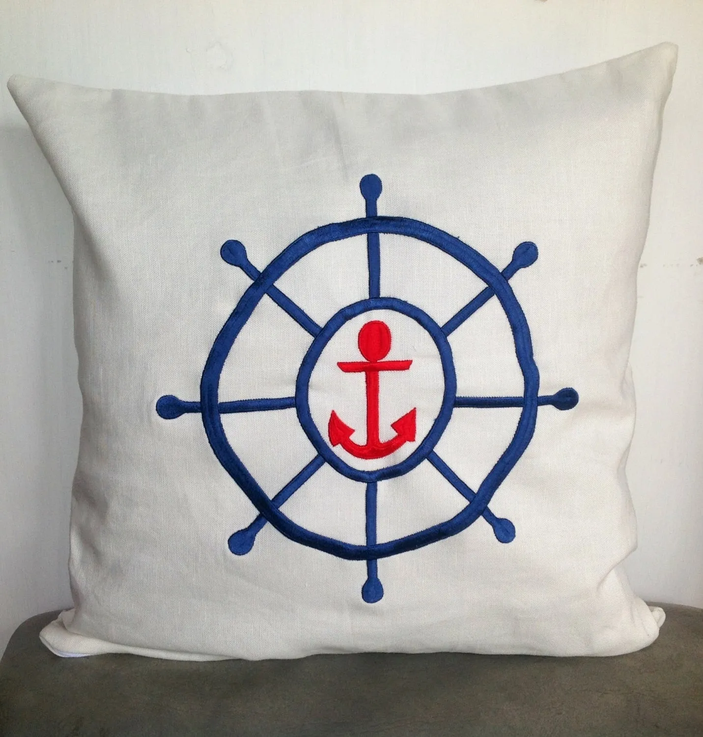 50% OFF Sale Nautical beach Pillow Cover, Embroidered Pillow Cover, House Warming Gift, Decorative Beach Cushion Cover