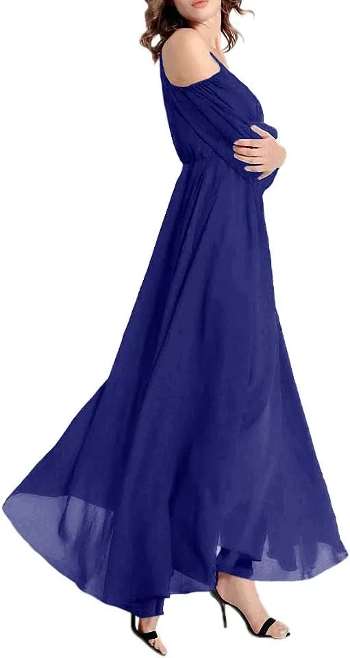 Afibi Womens Off Shoulder Long Chiffon Casual Dress Maxi Evening Dress