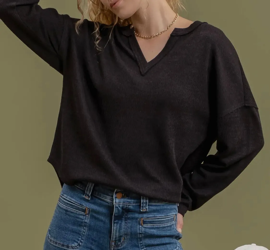 Basically Effortless Solid Notch Neck Top