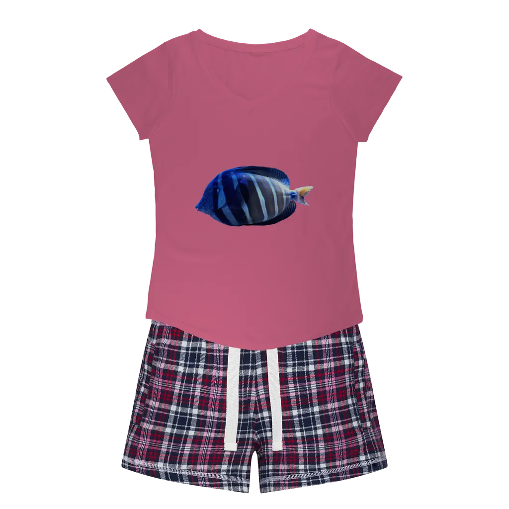 Blue Striped Fish Women's Sleepy Tee and Flannel Short