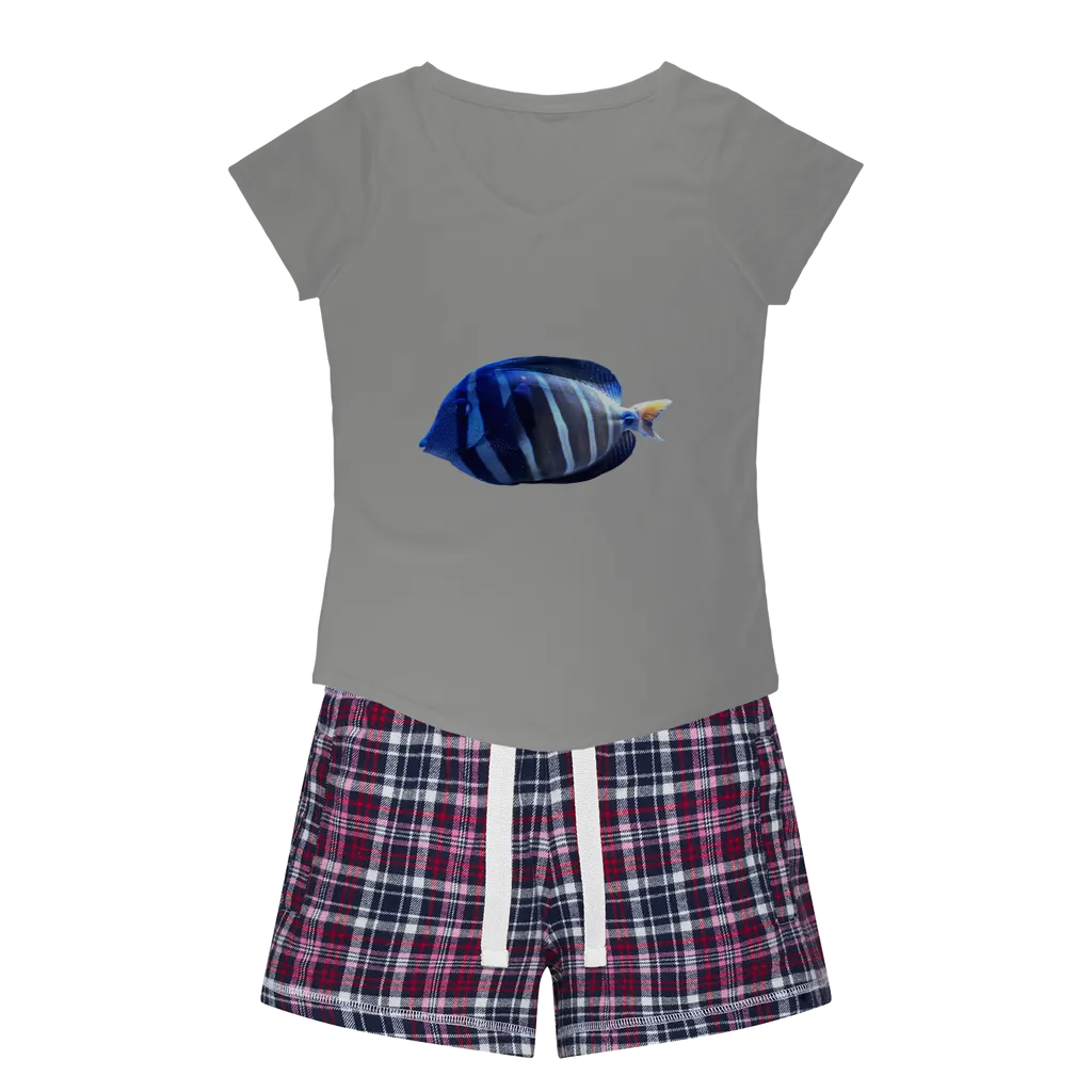 Blue Striped Fish Women's Sleepy Tee and Flannel Short