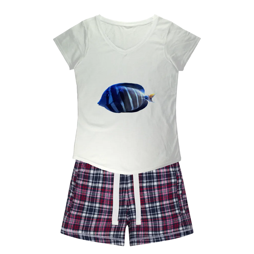 Blue Striped Fish Women's Sleepy Tee and Flannel Short