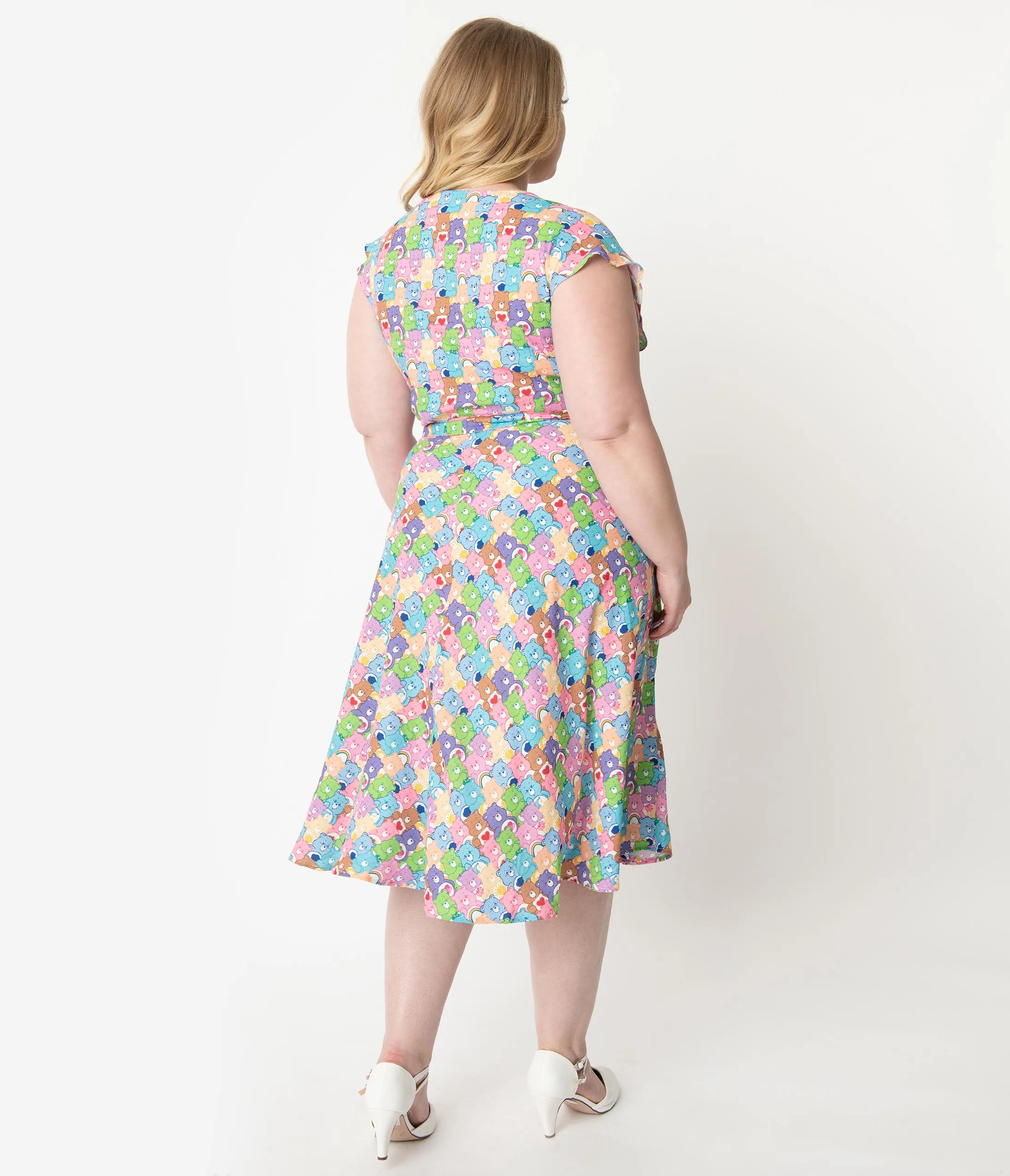 Care Bears x Unique Vintage Plus Size 1950s Care Bear Party Print Hedda Swing Dress