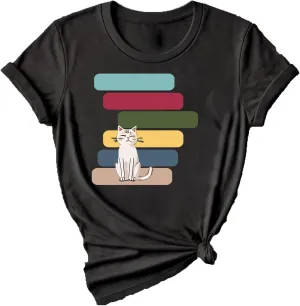 Cat for Women Tshirts Funny Black Cat Graphic Casual Cat Crewneck Holiday Vintage Graphic Tees Casual Tops