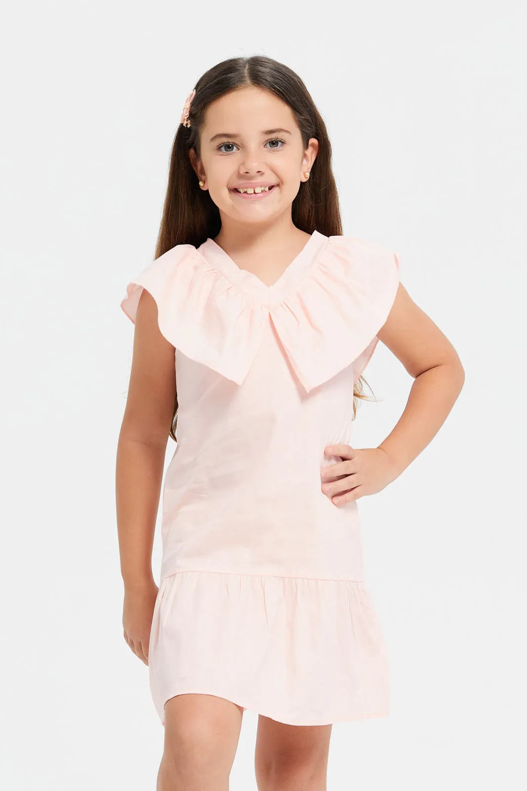 Girls Pink Collared Dress