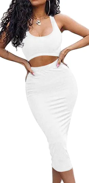GOBLES Women's Sexy Summer Outfits Bodycon Tank Top Midi Skirt 2 Piece Dress