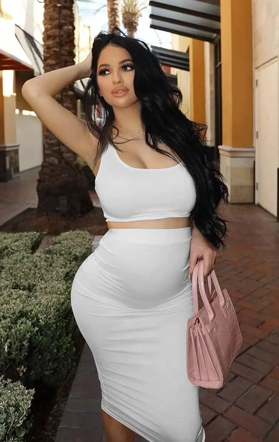 GOBLES Women's Sexy Summer Outfits Bodycon Tank Top Midi Skirt 2 Piece Dress