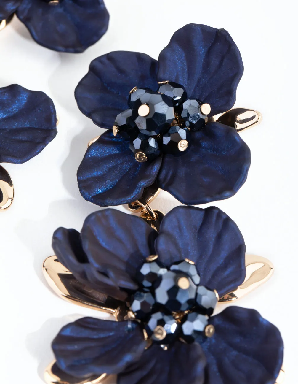 Gold Large Pearlised Flower Drop Earrings