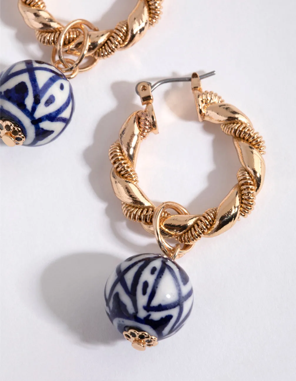 Gold Twisted Hoop & Bead Earrings