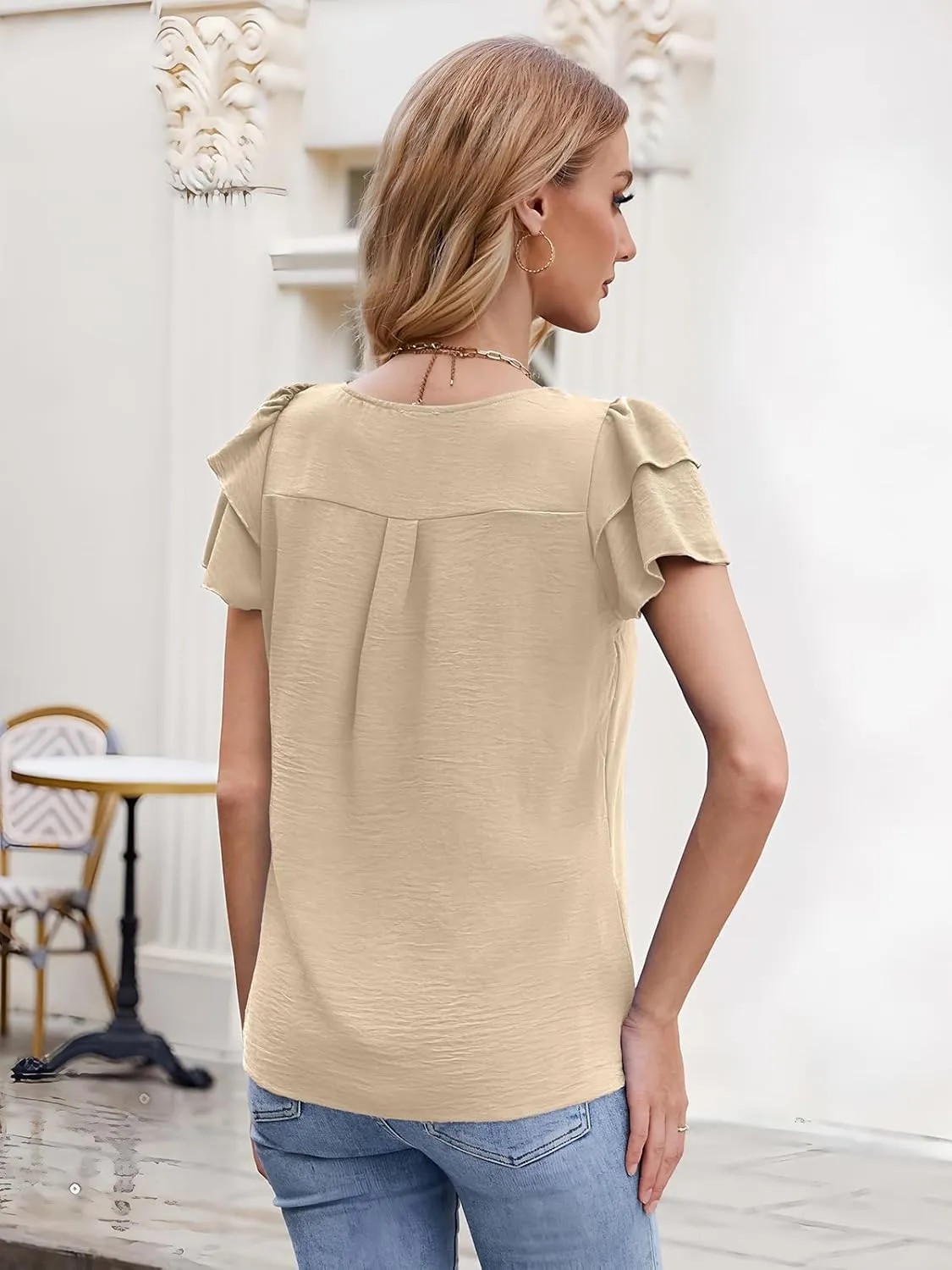 Gracyoga Womens 2025 Dressy Casual Blouses Ruffle Short Sleeve T Shirts Pleated Crew Neck Tops