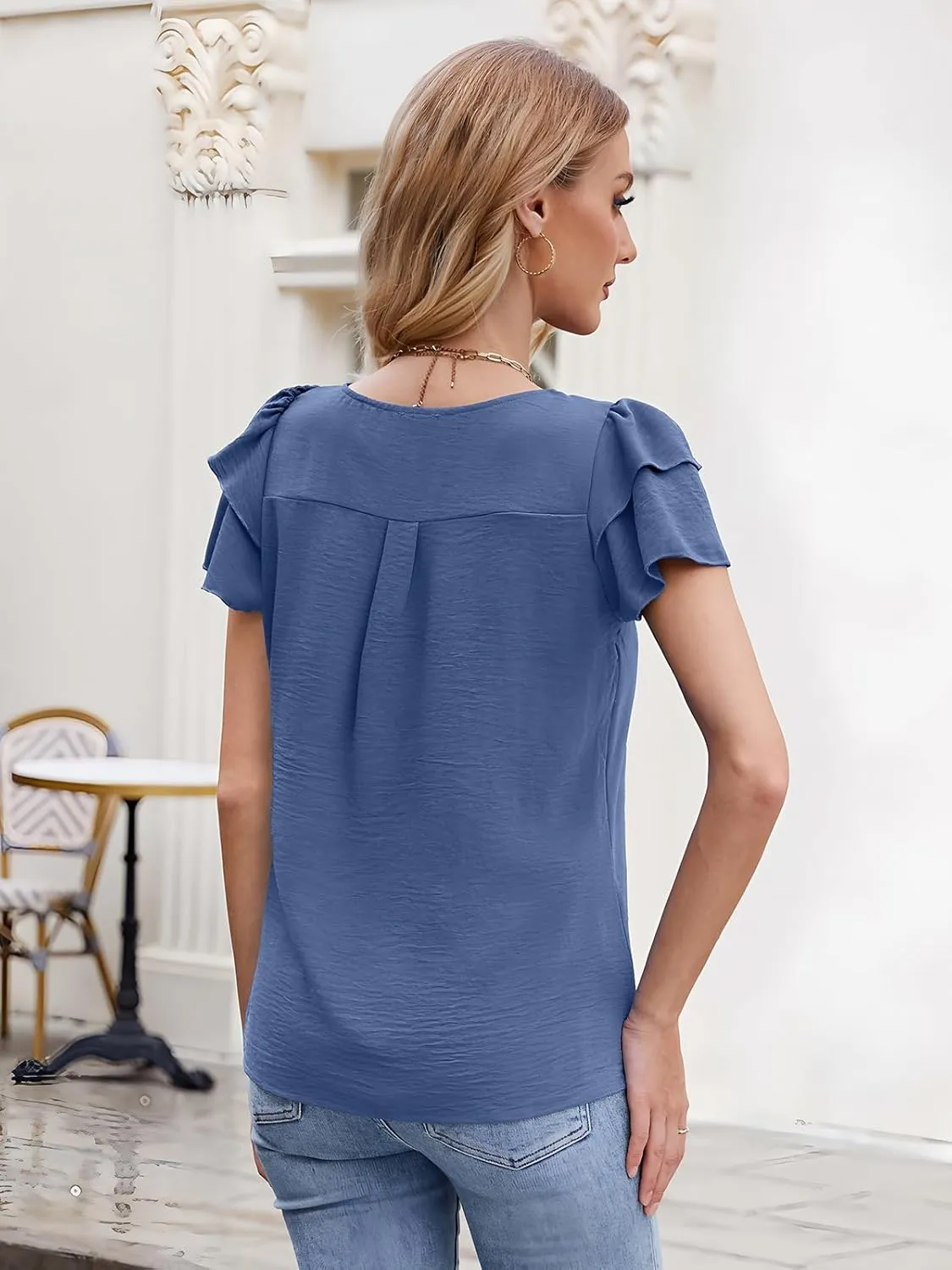 Gracyoga Womens 2025 Dressy Casual Blouses Ruffle Short Sleeve T Shirts Pleated Crew Neck Tops
