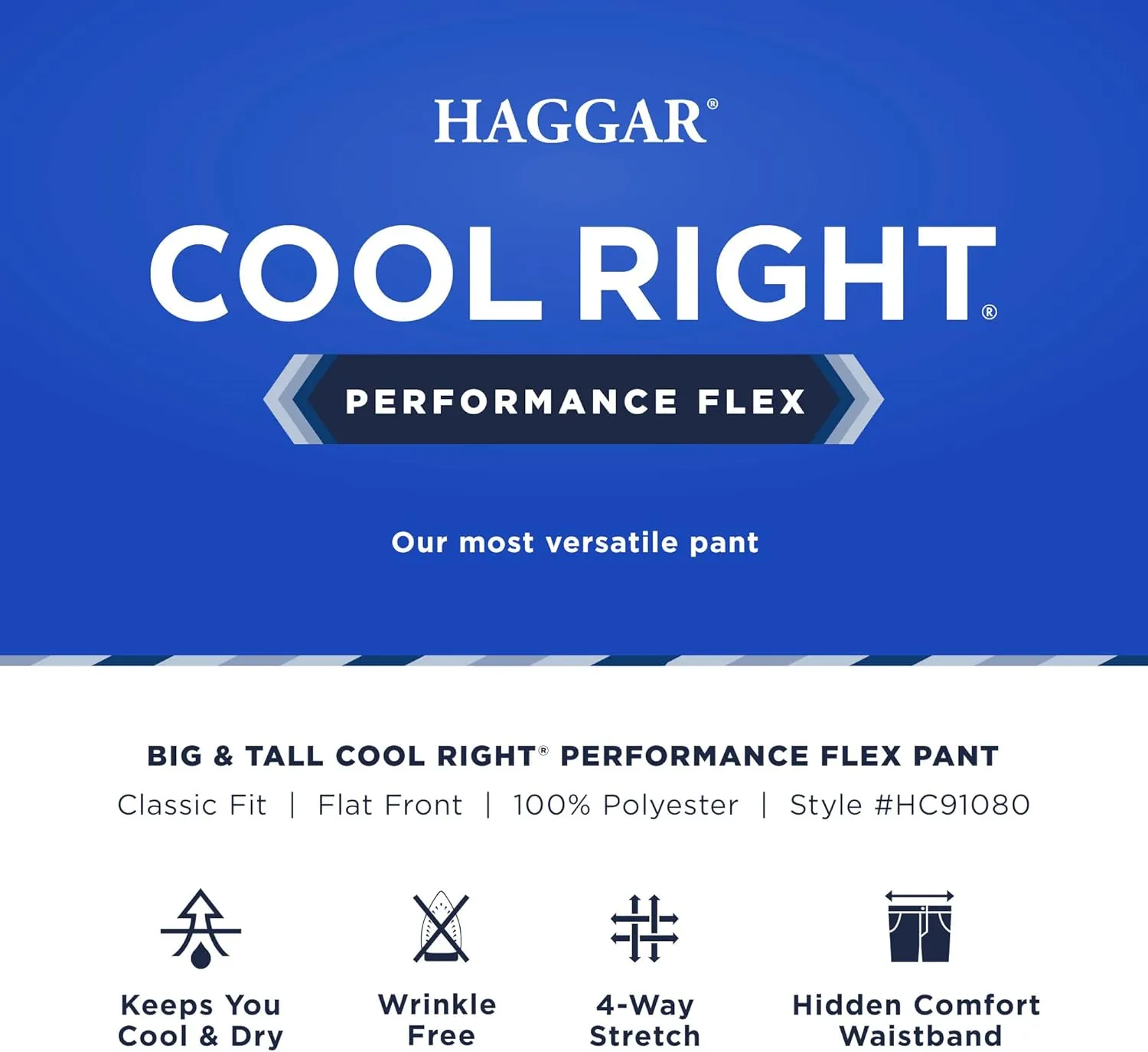 Haggar Men's Cool Right Performance Flex Solid Classic Fit Flat Front Pant