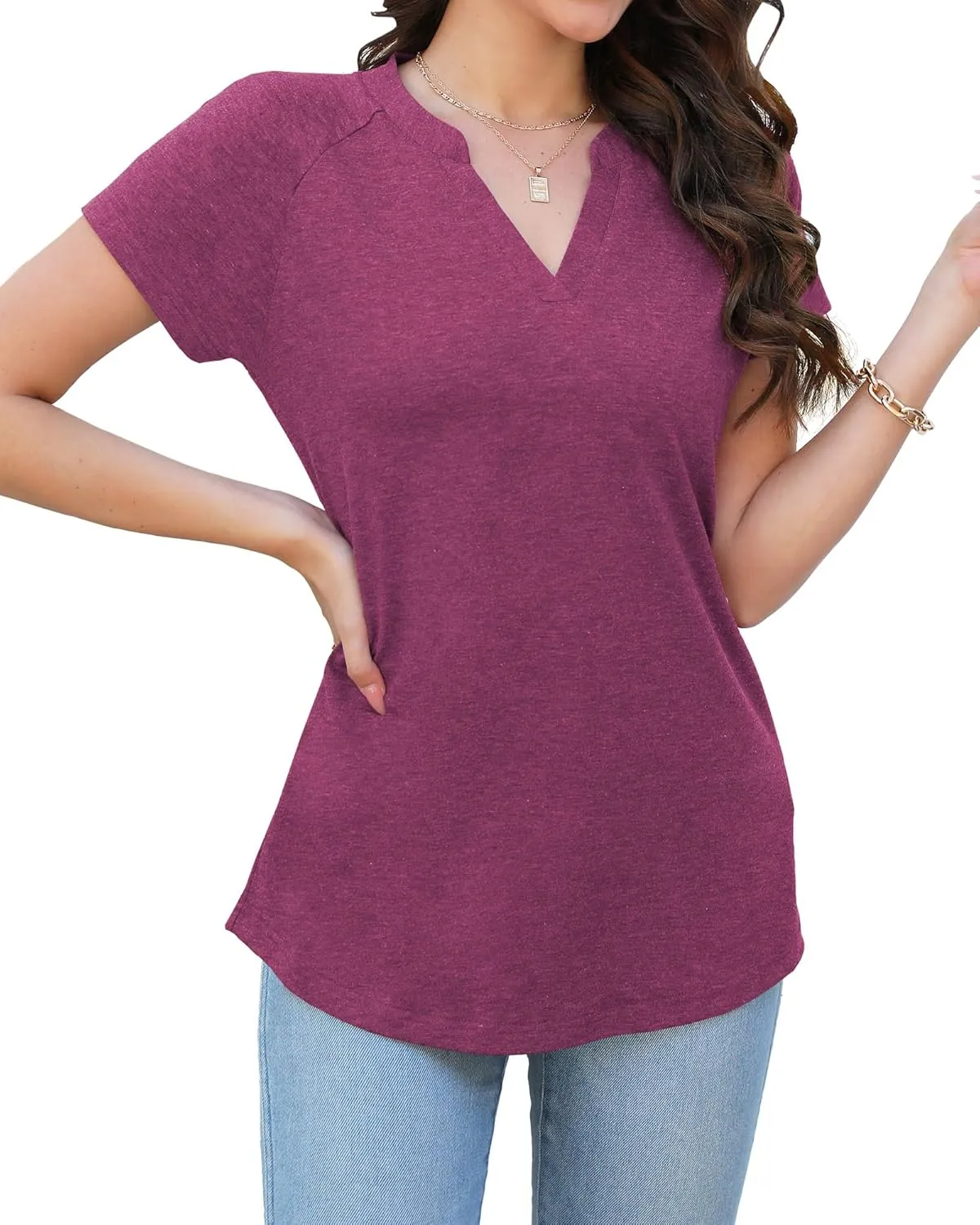 Heymiss Womens Summer Tops Short Sleeve Shirts Casual Casual V Neck T-Shirt Loose Fit S-2XL