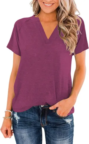 Heymiss Womens Summer Tops Short Sleeve Shirts Casual Casual V Neck T-Shirt Loose Fit S-2XL