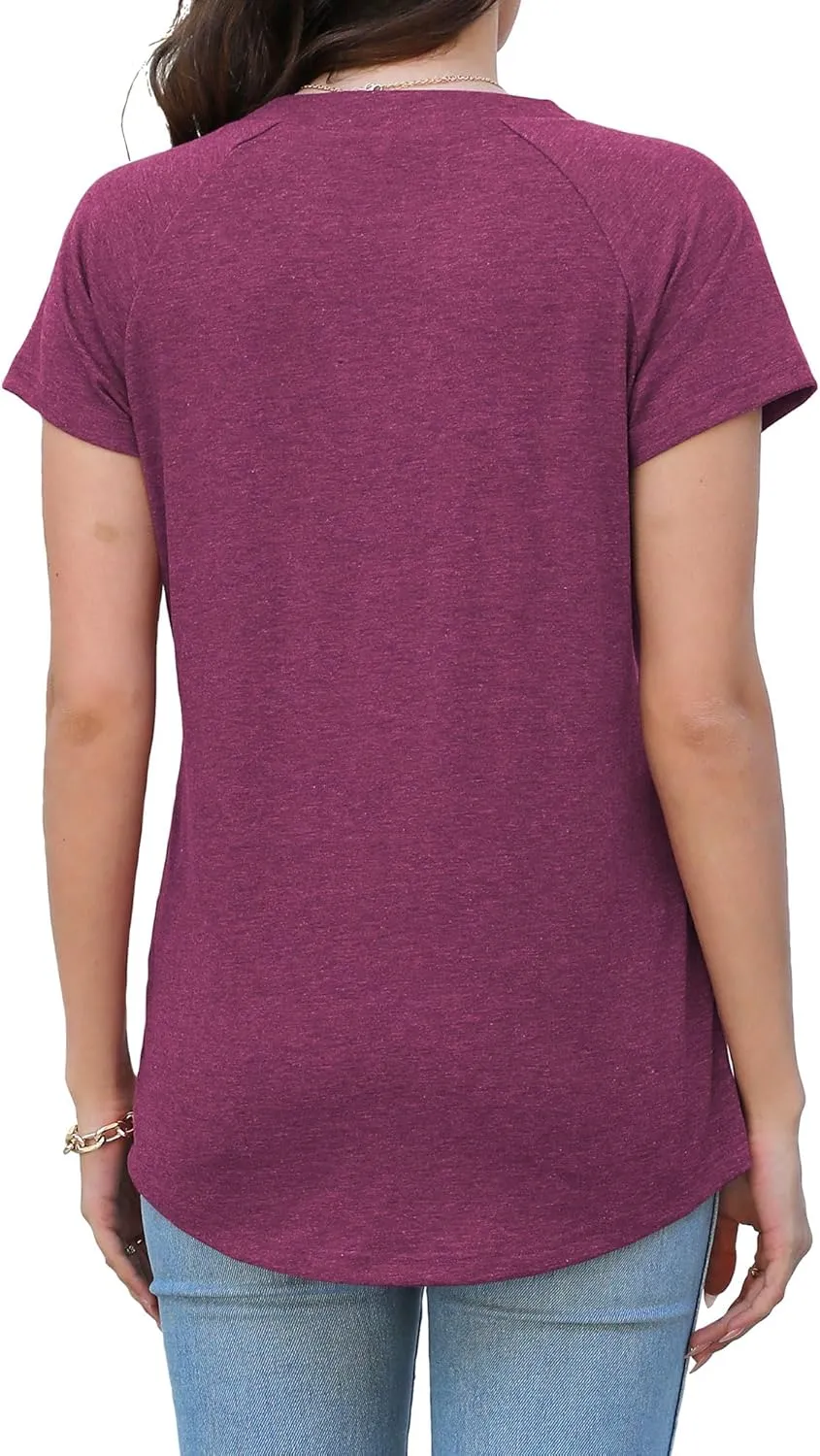 Heymiss Womens Summer Tops Short Sleeve Shirts Casual Casual V Neck T-Shirt Loose Fit S-2XL