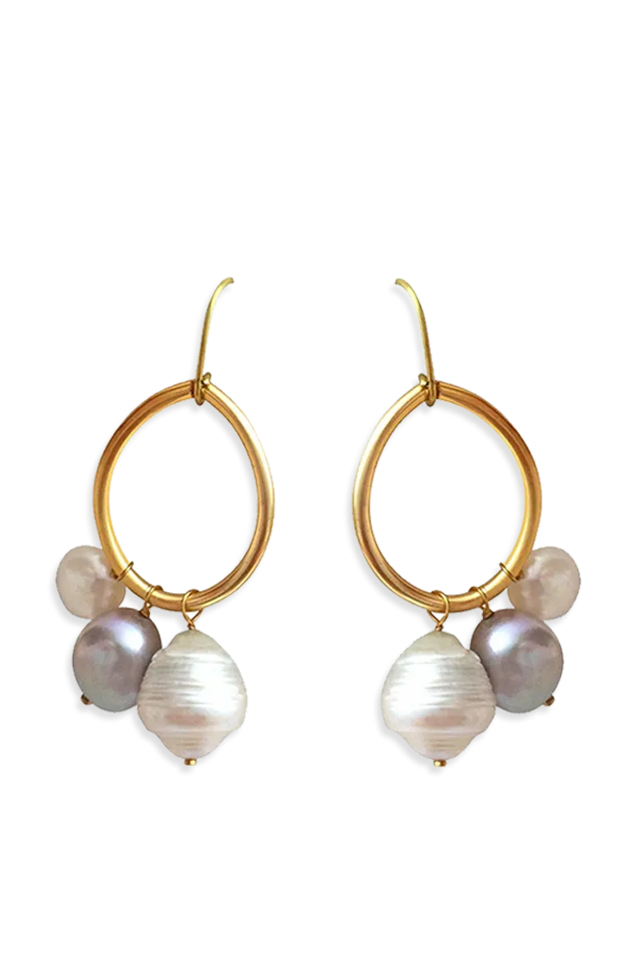 Karma Earrings with White Baroque and Freshwater Pearls