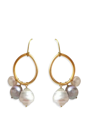 Karma Earrings with White Baroque and Freshwater Pearls