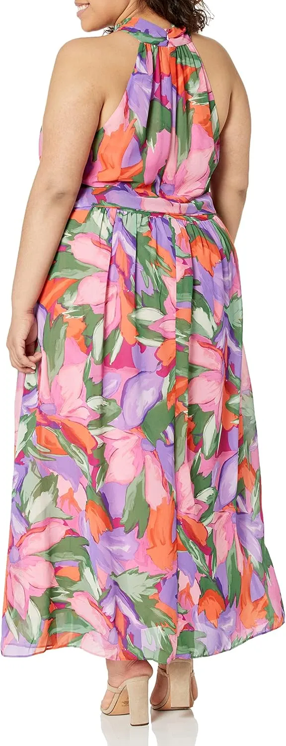 London Times Women's Twist Neck Halter Maxi Dress