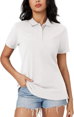 MAGCOMSEN Women's Polo Shirts Cotton 3-Button Short Sleeve Collared Tops Summer Cool Shirt Uniform Casual Shirts
