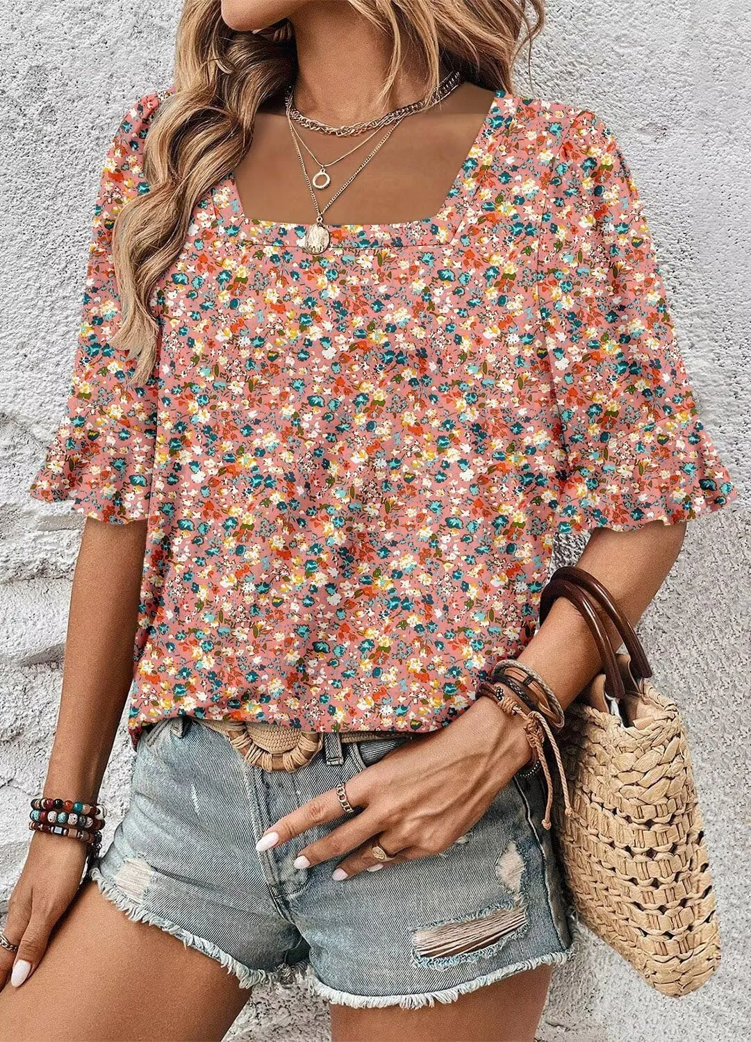 Magritta Womens Business Casual Tops Summer Fashion 3/4 Ruffle Sleeve T Shirts Dressy Casual Tunic Blouse