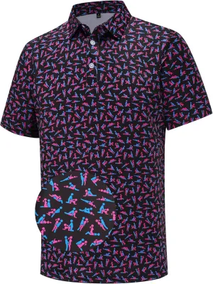 Mens Golf Polo Shirts Short Sleeve Moisture Wicking Dry Fit Performance Casual Funny Golf Polo Shirts for Men
