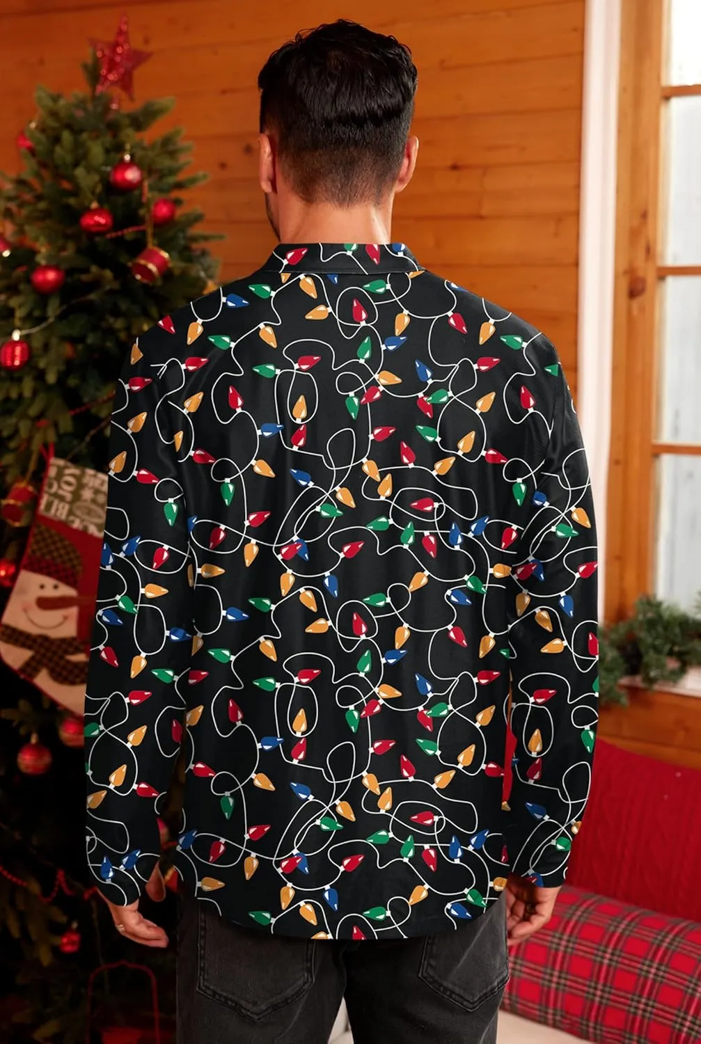 Mens Long Sleeve Polo Shirts Print Casual Vintage Classic Golf Shirt (S-XXL)