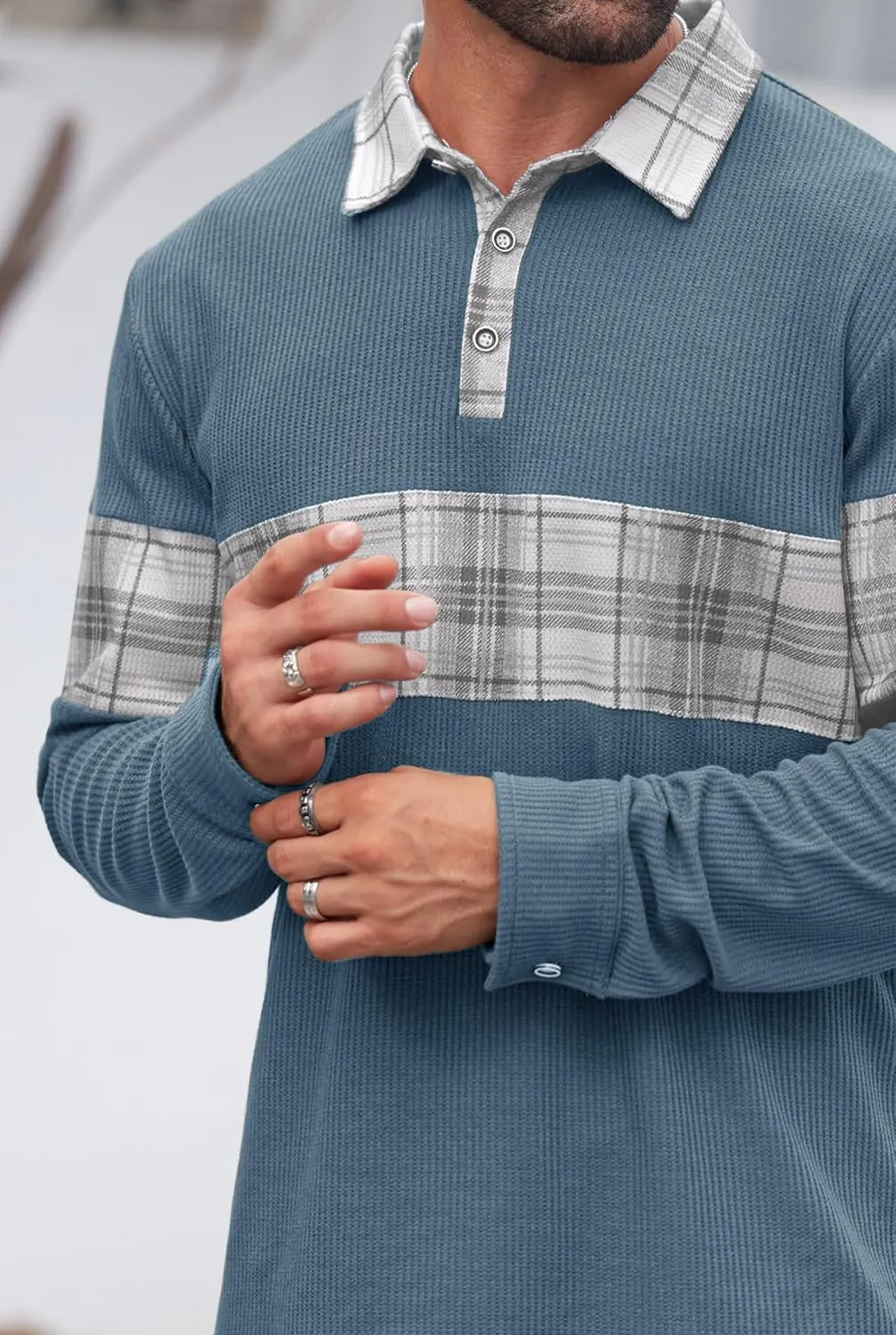 Mens Long Sleeve Polo Shirts Print Casual Vintage Classic Golf Shirt (S-XXL)
