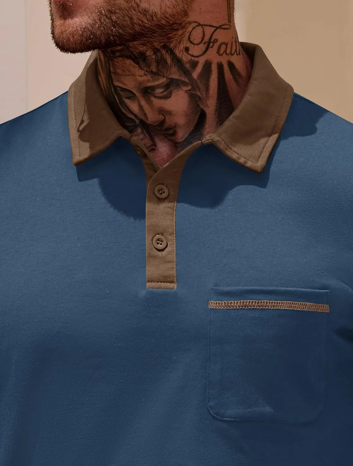 Mens Polo Shirts Casual Color Block Collar Short Sleeve Shirt with Pocket (S-XXL)
