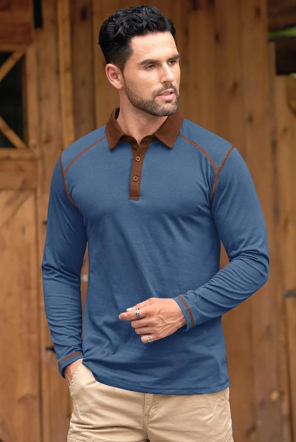 Mens Polo Shirts Long Sleeve Casual Workout Golf Classic Poloshirt (S-XXL)