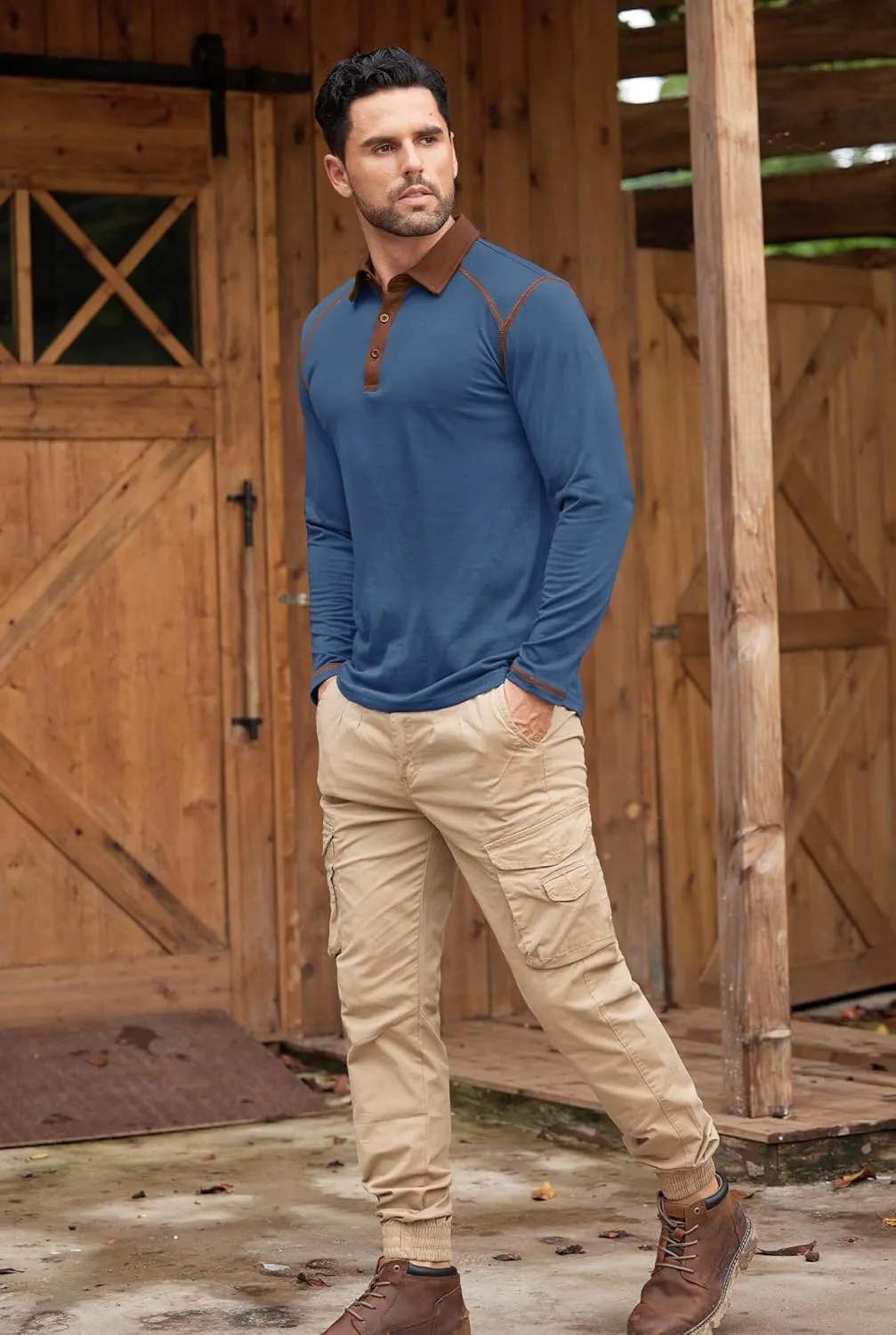 Mens Polo Shirts Long Sleeve Casual Workout Golf Classic Poloshirt (S-XXL)