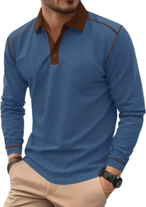 Mens Polo Shirts Long Sleeve Casual Workout Golf Classic Poloshirt (S-XXL)