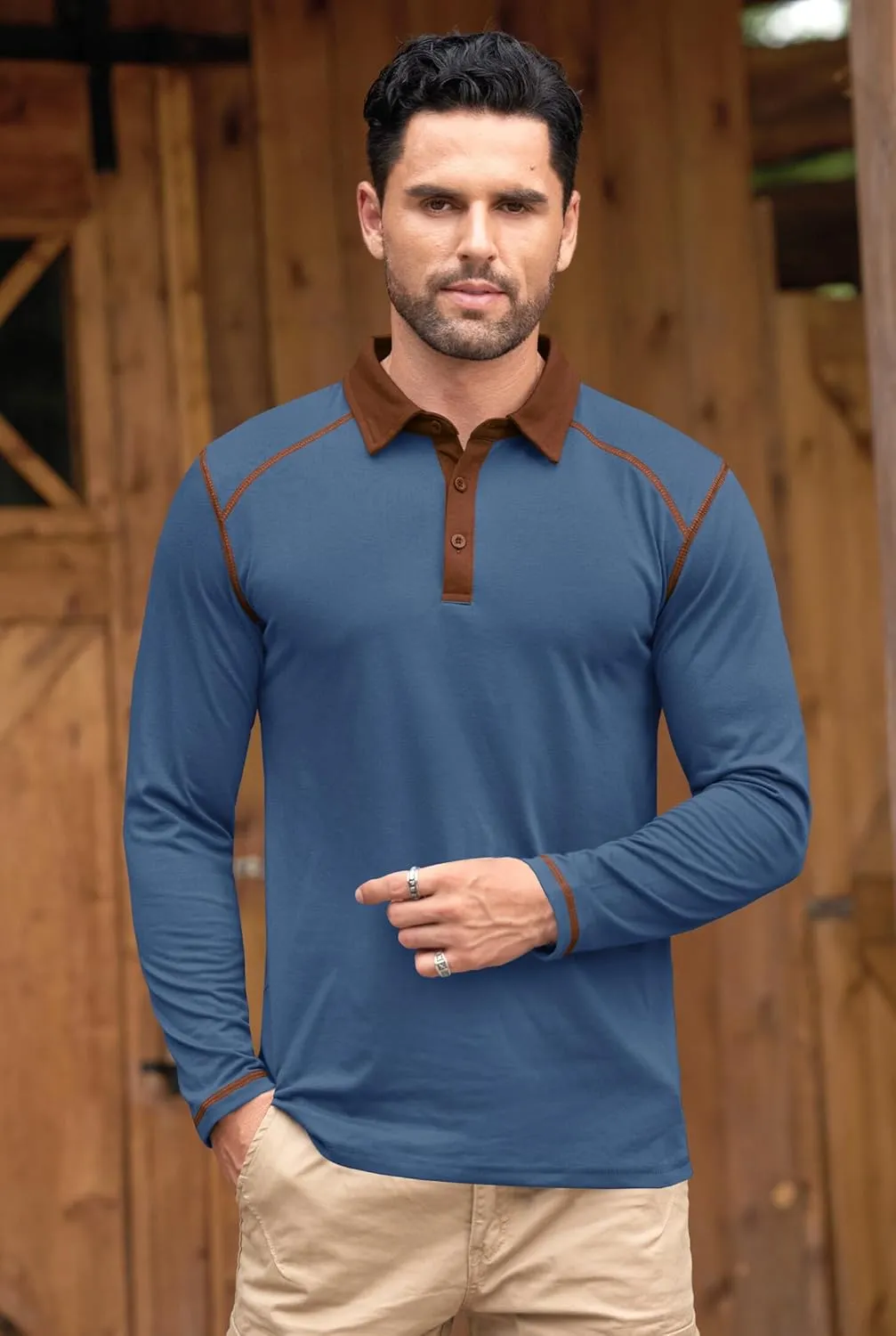 Mens Polo Shirts Long Sleeve Casual Workout Golf Classic Poloshirt (S-XXL)