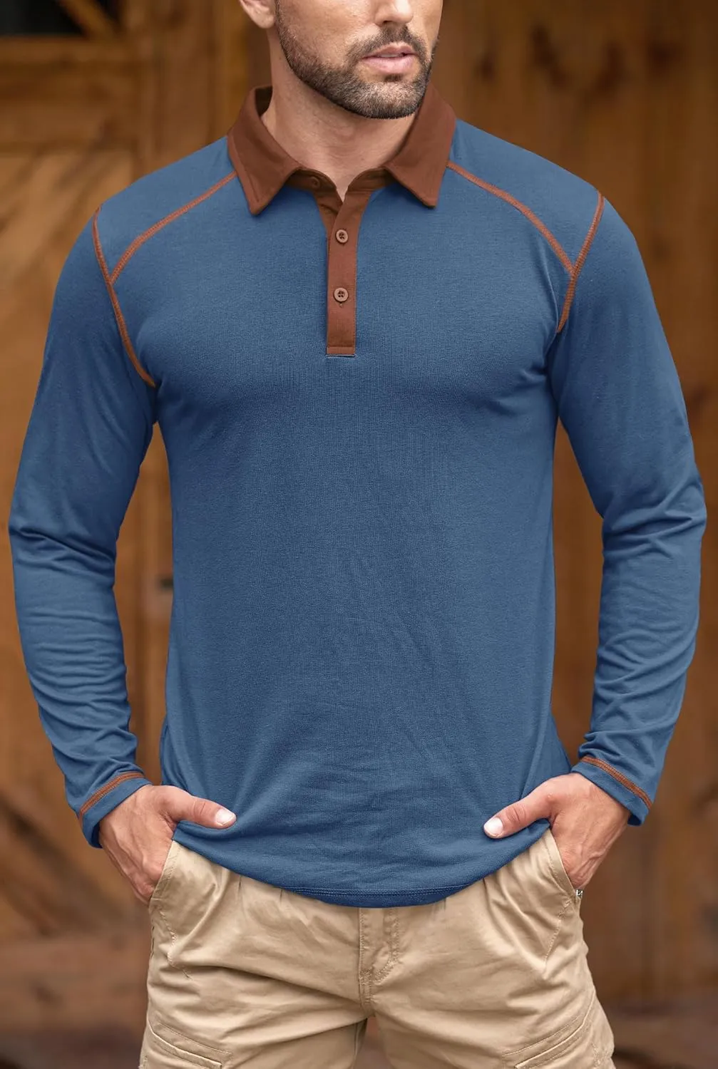 Mens Polo Shirts Long Sleeve Casual Workout Golf Classic Poloshirt (S-XXL)