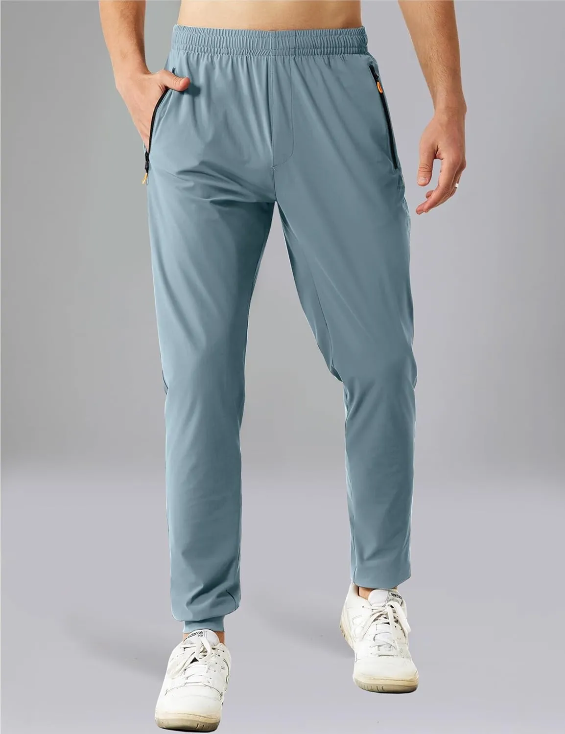 Men's Stretch Athletic Fishing Pants Lightweight Cool-Touch Workout Joggers with Zipper Pockets