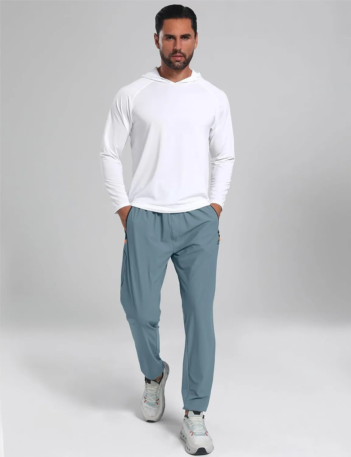 Men's Stretch Athletic Fishing Pants Lightweight Cool-Touch Workout Joggers with Zipper Pockets