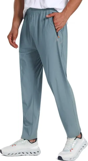 Men's Stretch Athletic Fishing Pants Lightweight Cool-Touch Workout Joggers with Zipper Pockets