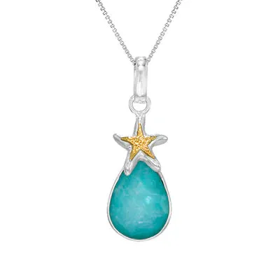 Michou Sterling Silver Teardrop Amazonite Starfish Pendant