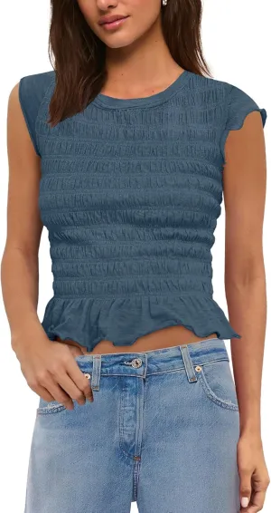 Panadila Womens Crop Tops Short Sleeve Shirts Ruched Fitted T Shirts Summer Going Out Tops Y2k Baby Tees