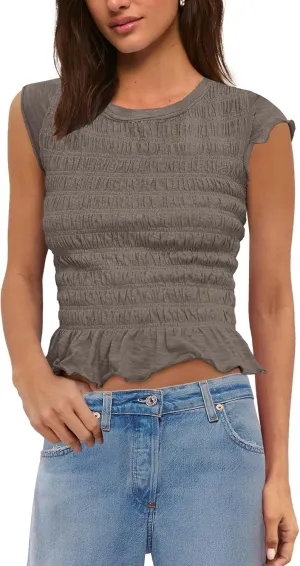 Panadila Womens Crop Tops Short Sleeve Shirts Ruched Fitted T Shirts Summer Going Out Tops Y2k Baby Tees