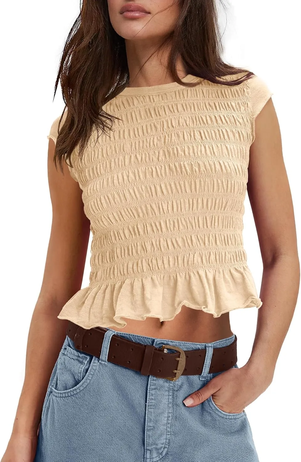 Panadila Womens Crop Tops Short Sleeve Shirts Ruched Fitted T Shirts Summer Going Out Tops Y2k Baby Tees