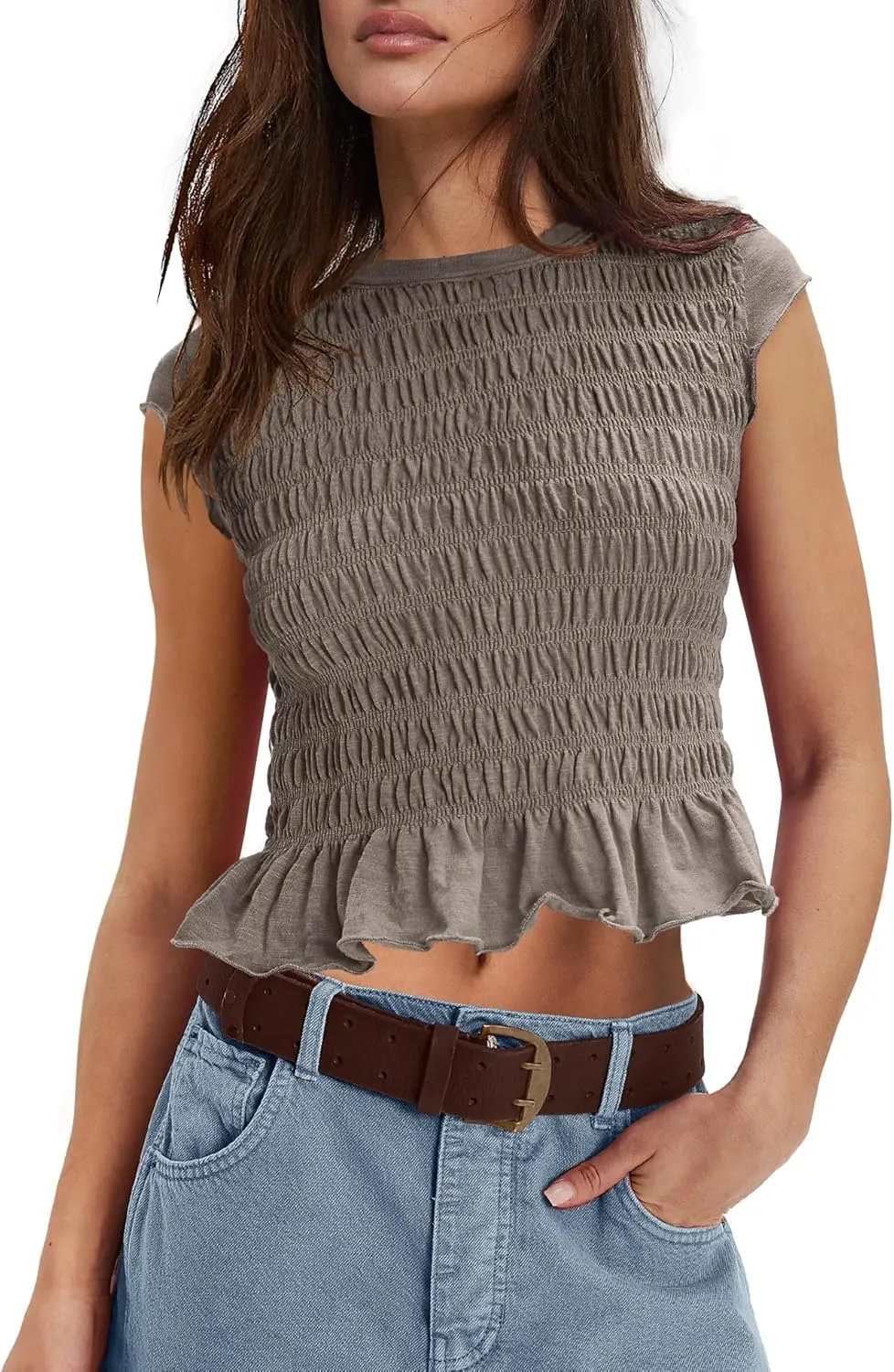 Panadila Womens Crop Tops Short Sleeve Shirts Ruched Fitted T Shirts Summer Going Out Tops Y2k Baby Tees