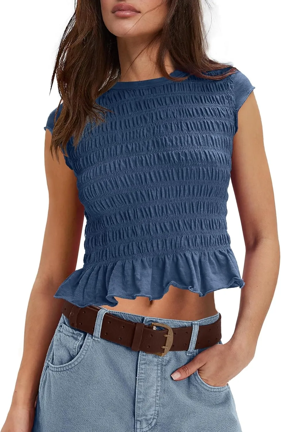 Panadila Womens Crop Tops Short Sleeve Shirts Ruched Fitted T Shirts Summer Going Out Tops Y2k Baby Tees