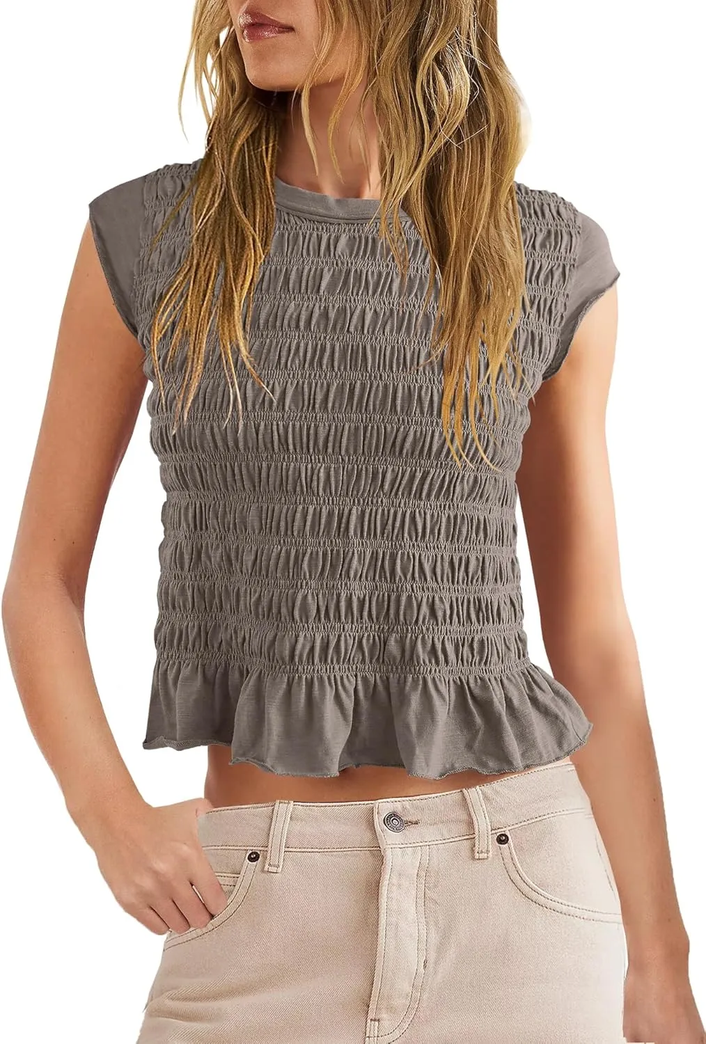 Panadila Womens Crop Tops Short Sleeve Shirts Ruched Fitted T Shirts Summer Going Out Tops Y2k Baby Tees