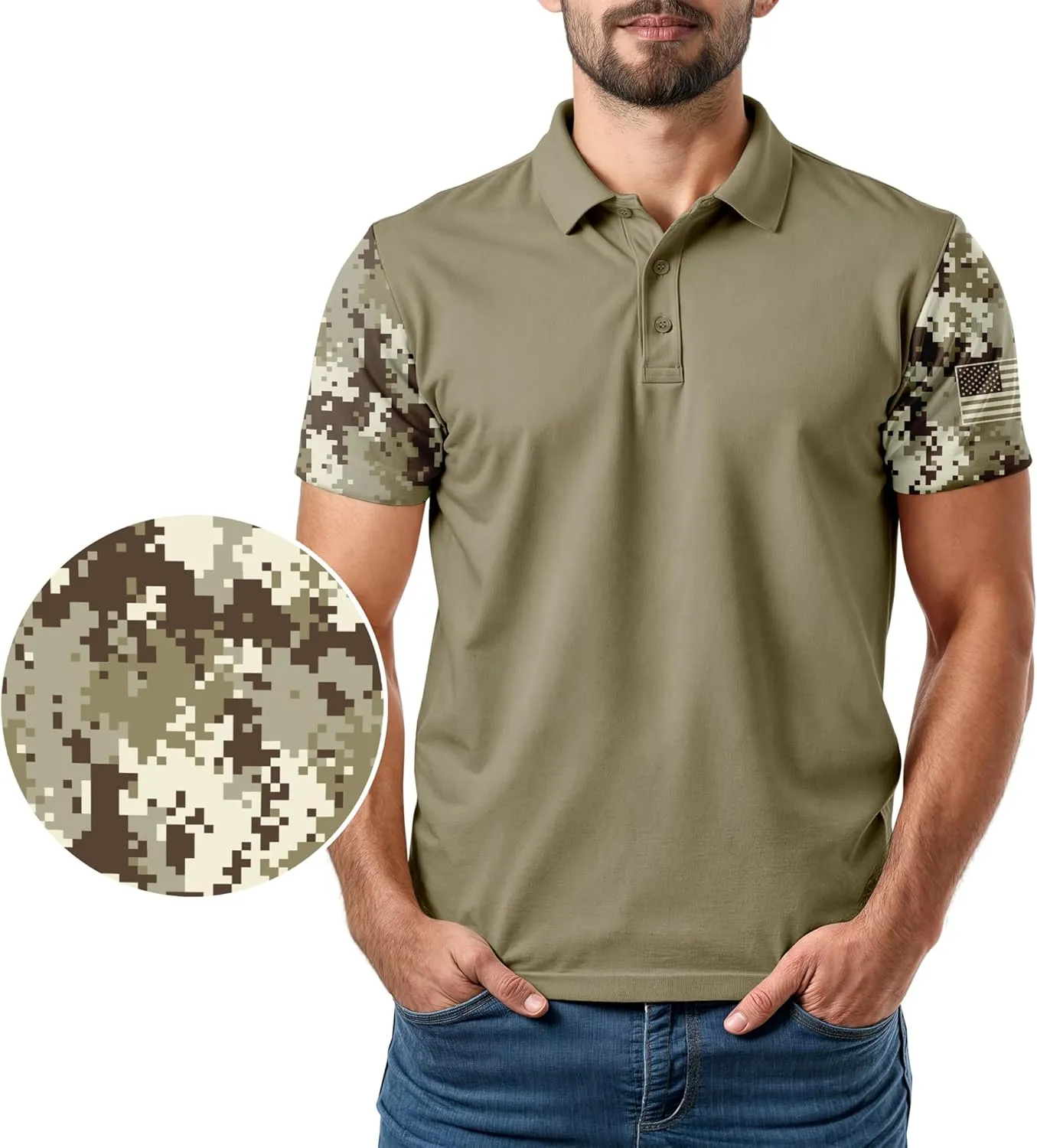 Patriotic USA Golf Polo Shirt  Mens Performance Short Sleeve Moisture Quick Dry Fit Athletic Veteran UPF Stretch Casual Fun